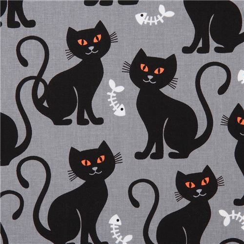grey Halloween Michael Miller cat fabric