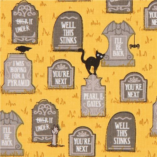 orange gravestone Halloween fabric by Ink & Arrow
