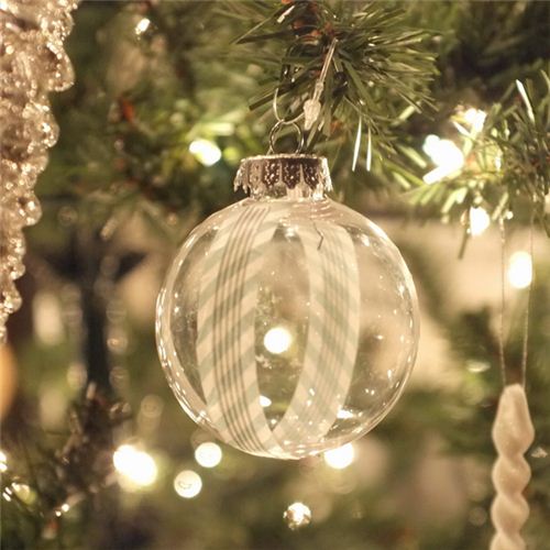 Jackie from the blog teal and lime embellished Christmas tree balls with Masking Tape