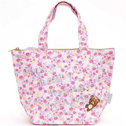 cute Rilakkuma bear lunch bag flowers & picnic