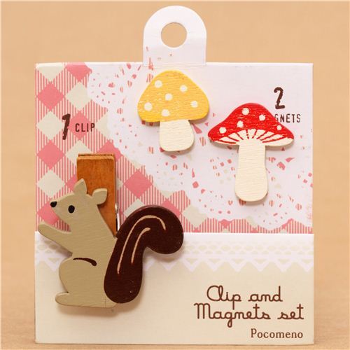squirrel mushroom magnet and clothespeg set by Decole