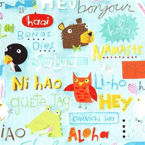 Hello animals canvas designer fabric by Nancy Wolff