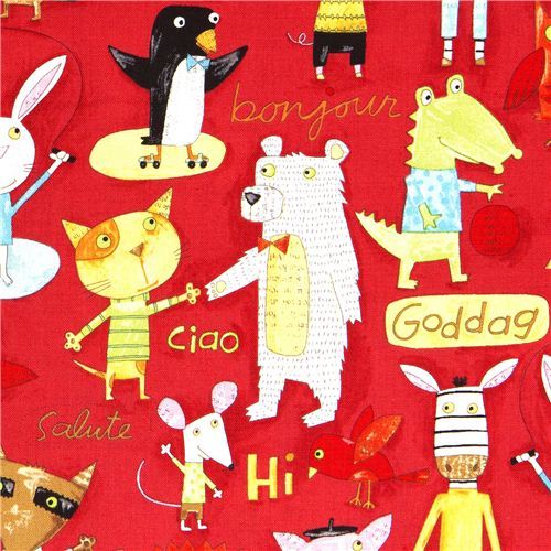 colourful animals canvas designer fabric by Nancy Wolff
