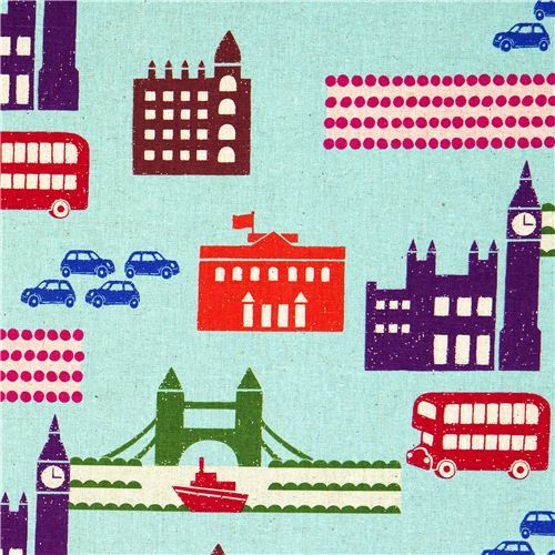echino canvas designer fabric London blue  from Japan