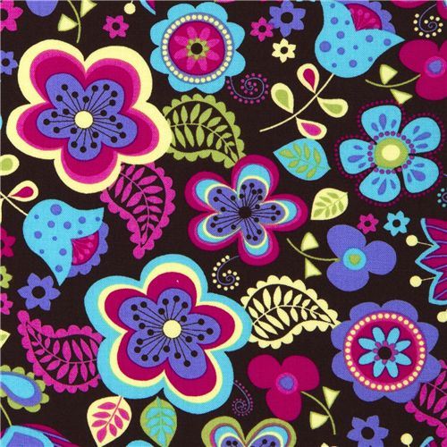 Michael Miller flower fabric turquoise-pink blossom