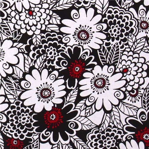 black-white Michael Miller fabric with big flowers