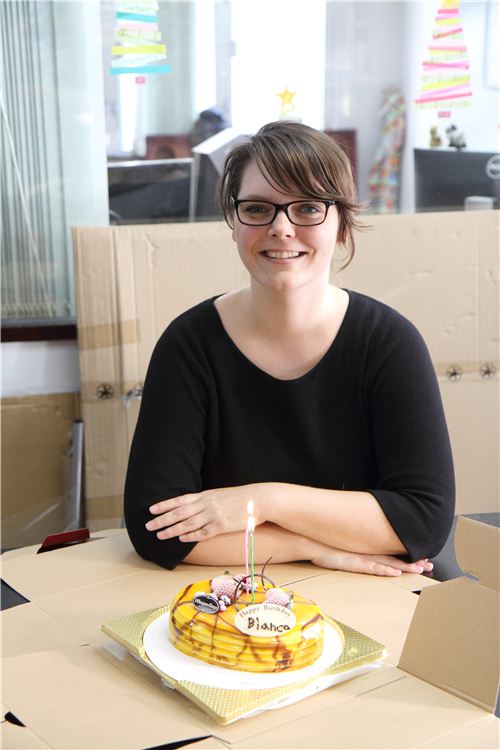 Bianca with the ice cream cake