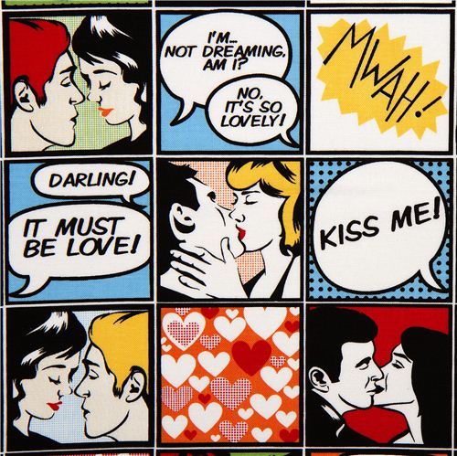 Michael Miller retro comic fabric Kiss me Love 
