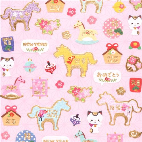 Japanese paper stickers horse cat Happy New Year