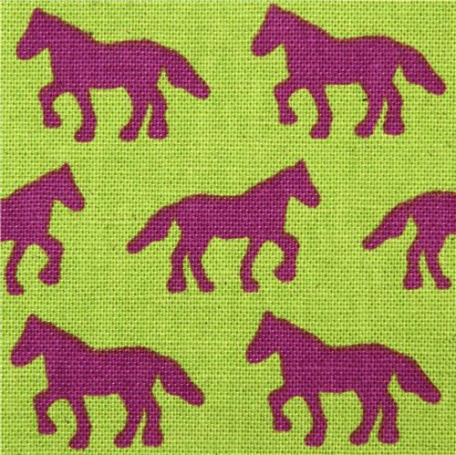 green canvas animal fabric horse Kokka Japan
