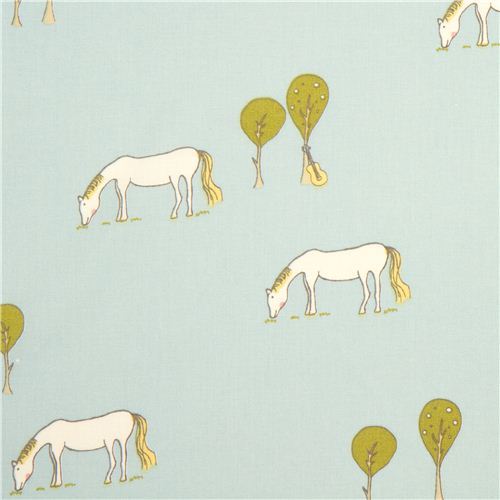 light blue birch horse organic fabric