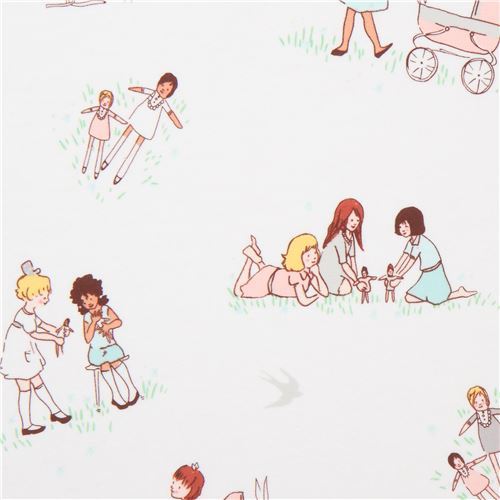 Michael Miller flannel fabric of little girls with dolls