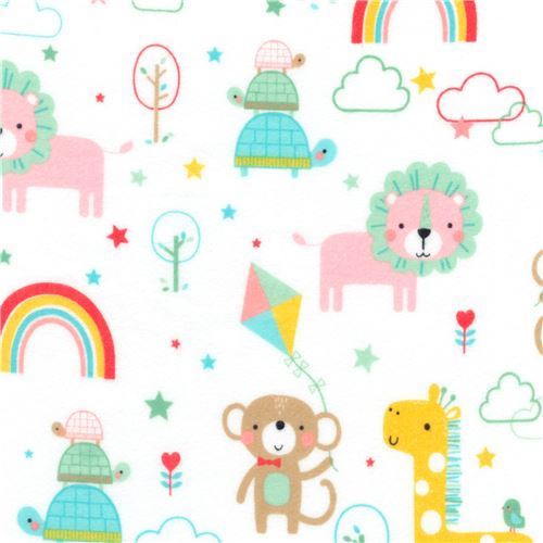 flannel fabric in white by Robert Kaufman with animals