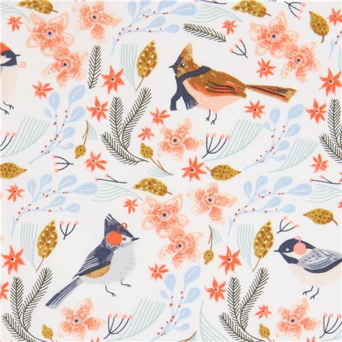 winter bird fabric by Dear Stella in white