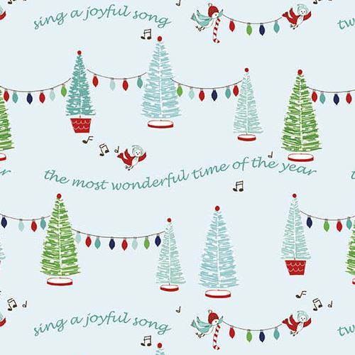 blue Riley Blake fabric Christmas light tree bird Pixie Noel