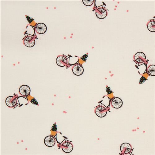 cream bicycle & Christmas tree Xmas fabric by Dear Stella USA