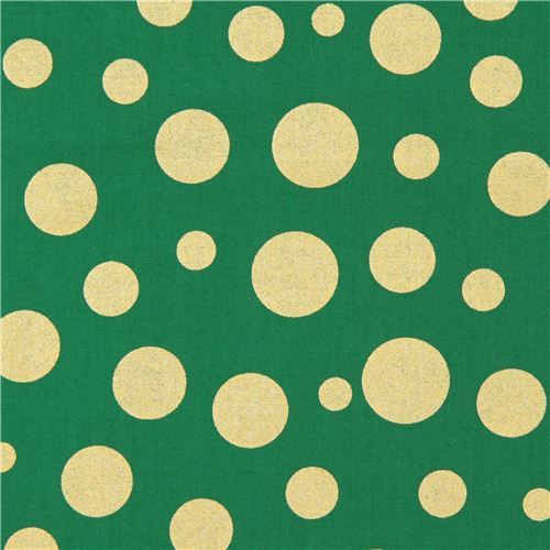 green Michael Miller fabric Lolli Dot with shiny gold dots