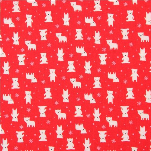 red Lecien fabric small white bear pink snowflake