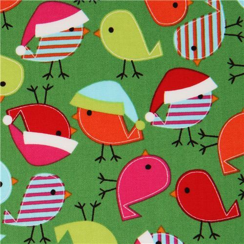 green Christmas bird fabric Robert Kaufman