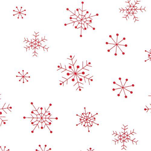 white designer Christmas fabric with red snowflakes