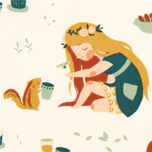 forest animals girl picnic organic fabric birch Fort Firefly