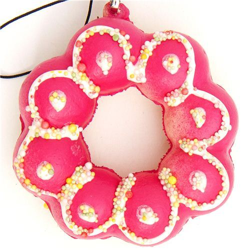 pink flower donut squishy charm with sprinkles