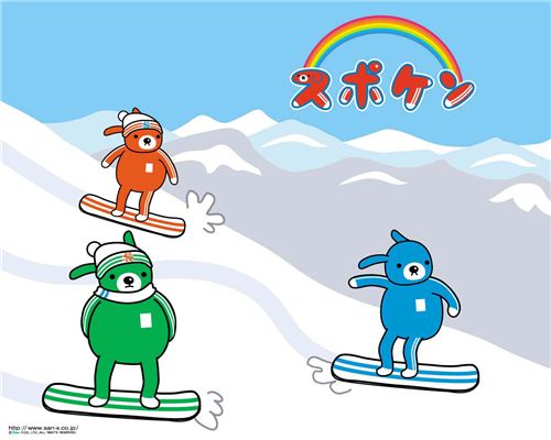 Cute snowboarding wallpaper by San-X