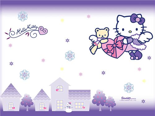 Hello Kitty with snowflakes wallpaper from kawaiiwallpapers.com