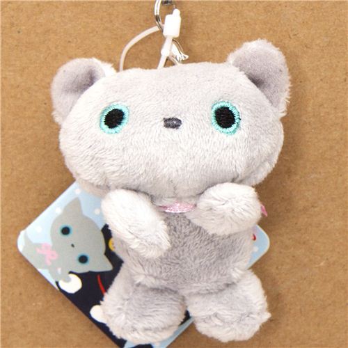 Kutusita Nyanko grey cat plush cellphone charm