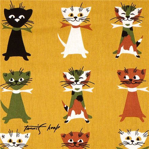Michael Miller fabric Contented Cats with colourful cat