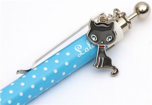 blue-white polka dots ballpoint with cat