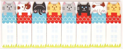 cute bookmark stickers colourful cats on roof Post-it