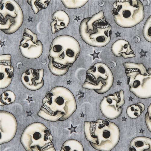 grey Quilting Treasures fabric with skulls
