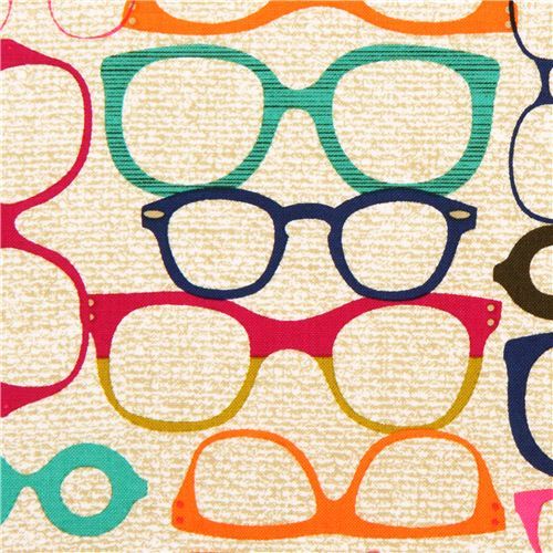 beige-brown retro glasses fabric by Michael Miller
