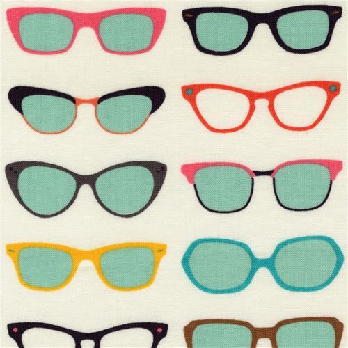 light cream with colorful glasses fabric Robert Kaufman Spec Tacular
