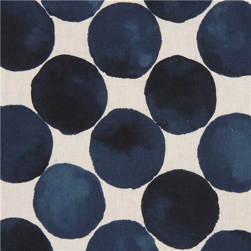 circle navy blue natural color Cotton Linen Kokka fabric
