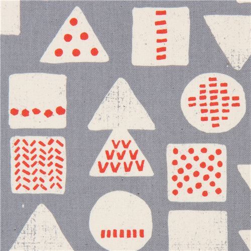 grey Canvas fabric triangle square circle shape Kokka Japan
