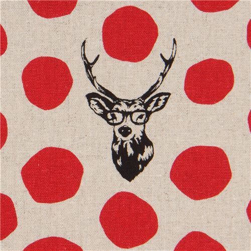 natural color echino canvas fabric stag with red dots Sambar