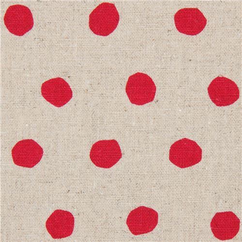natural color echino canvas fabric with magenta dots Standard