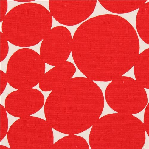 red circle canvas fabric natural color by Kokka
