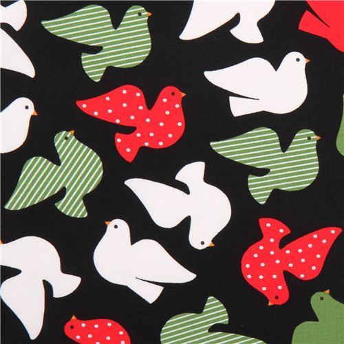 black Christmas fabric with dove of peace Black Jingle 3 Royal Robert Kaufman