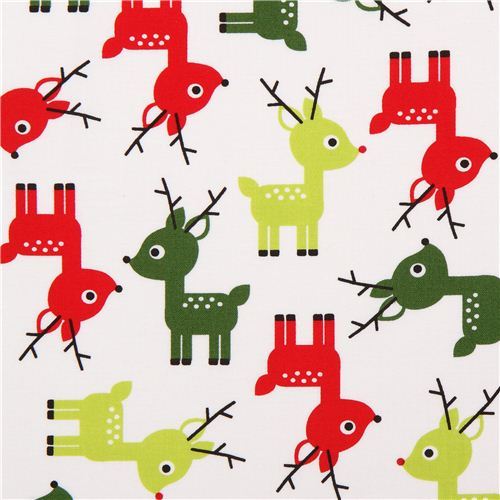 white reindeer Christmas fabric Jingle 3 White by Robert Kaufman