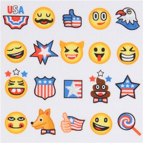 Robert Kaufman colorful funny emoji white fabric OMG LOL