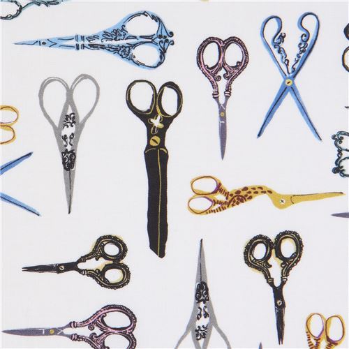 Robert Kaufman white fabric scissor Thimbles and Threads Digital Print