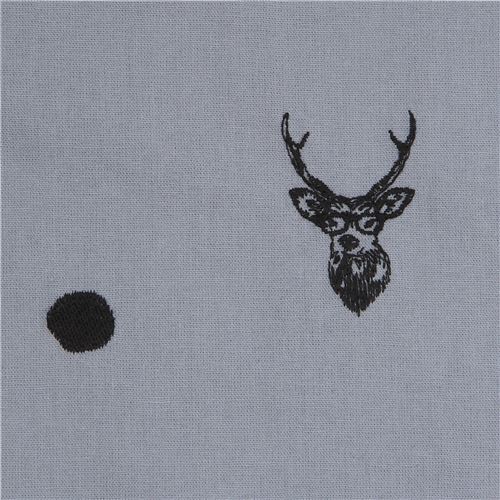 grey echino embroidered canvas fabric with deer stag animal circle dot