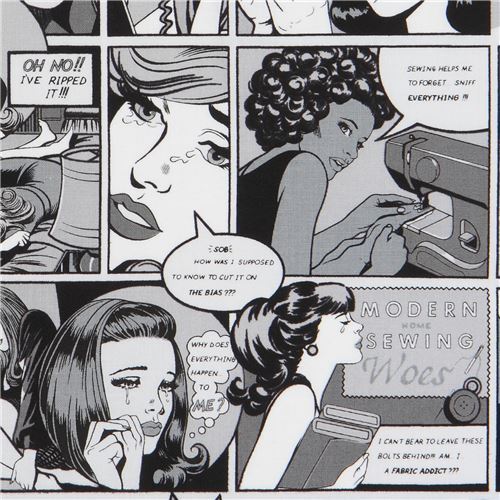 comic book style Alexander Henry black white fabric Sewing Sorrows
