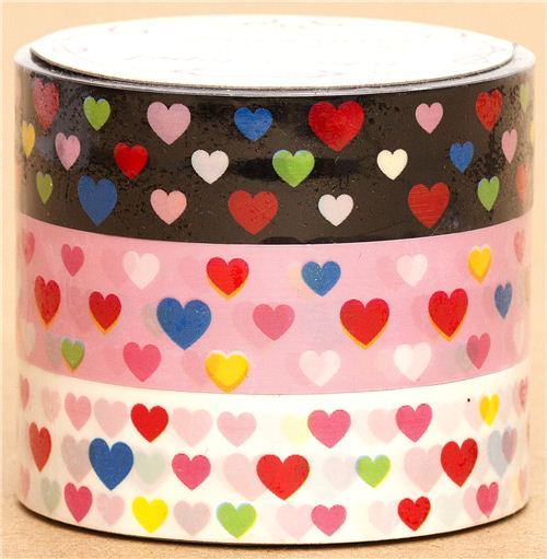 Sticky Tape set with colourful Hearts