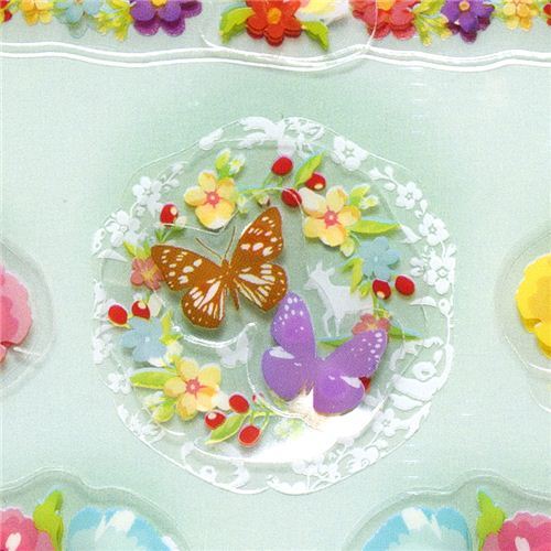 cute 3D Collage stickers butterfly & flower mint