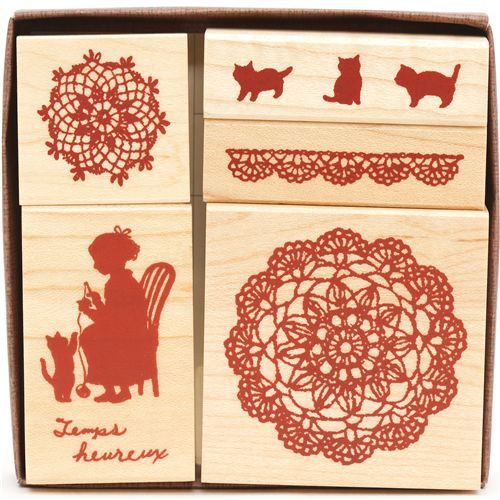 cute wooden stamp set flower ornaments grandmother