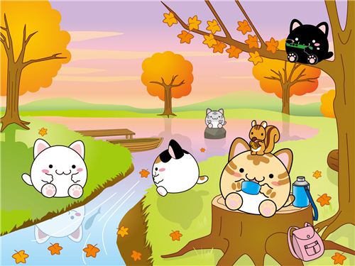 This Maruneko wallpaper shows a lovely scene of a golden autumn day